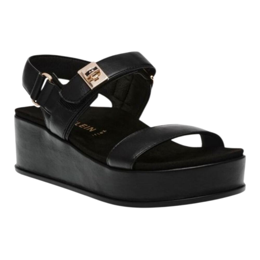 Anne Klein Women's Verse Double Strap Platform Wedge Sandals Black Size 10 1/2